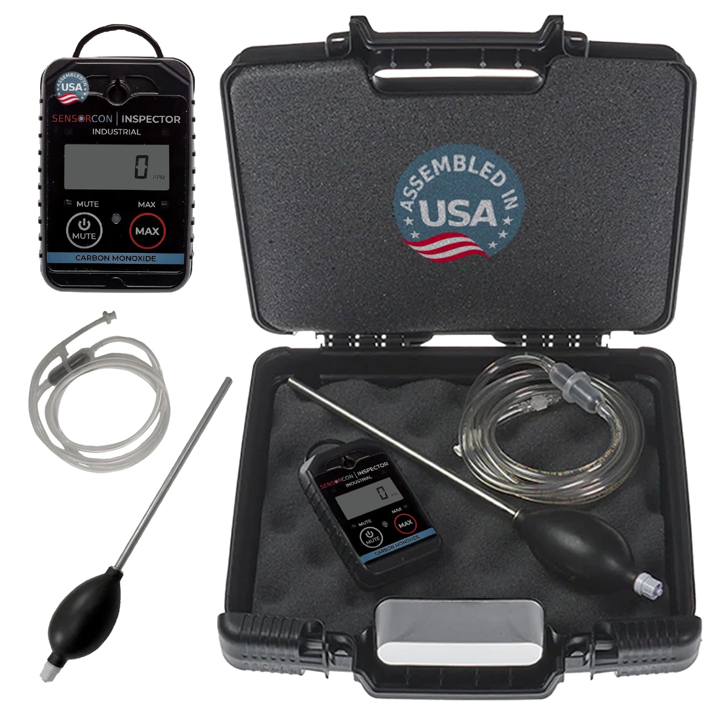Sensorcon Inspector 2 Industrial CO Detector Kit with Pump Assembly and Probe Kit – Portable Carbon Monoxide Detector with Visual, Audible and Vibrating Alerts