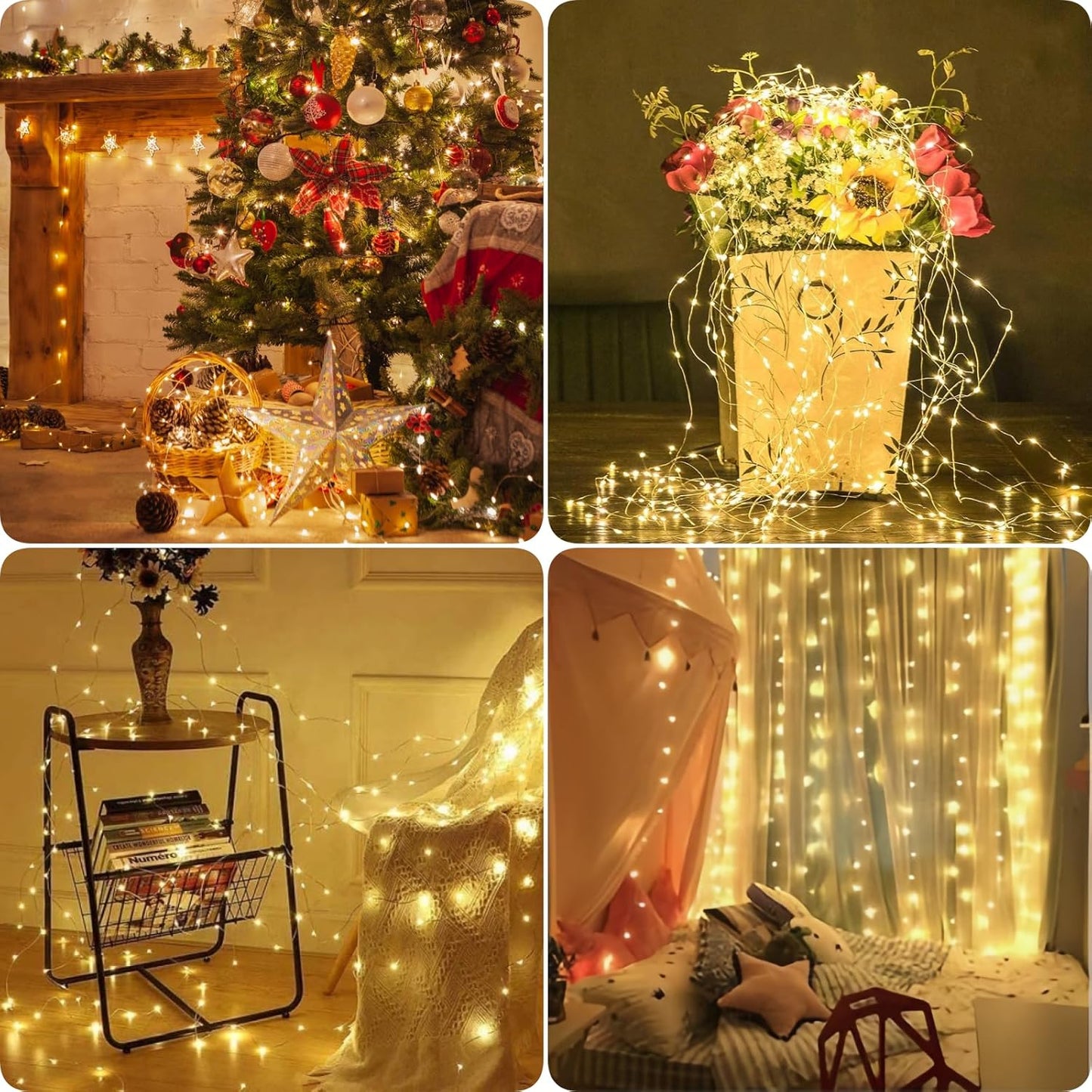 Skiennix 24 Pack Fairy Lights - Battery Operated 7 Feet Twinkle String Lights | Waterproof Silver Wire for Christmas & Valentine's Day Decor (Warm White)