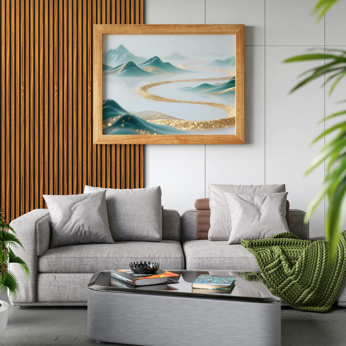 Art3d 4-Piece 94 x 12.6 Inch Acoustic Lightweight Slat Wall Panel - Waterproof Wood Textured Wainscoting Panel of 33 Sq.Ft for Bedroom, Home Theater Office Accent Wall, Teak