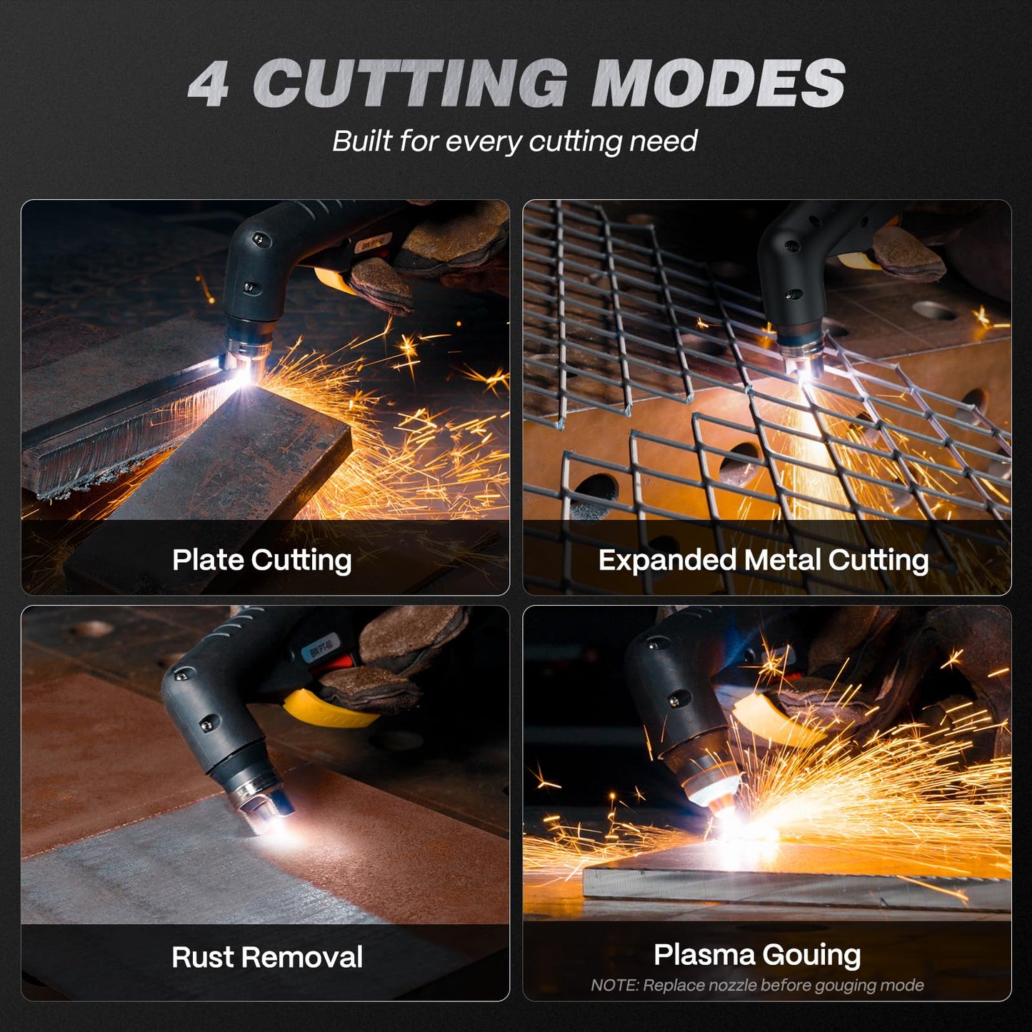 ARCCAPTAIN 60Amp [Non-HF] Plasma Cutter, Blow Back Pilot Arc Plasma Cutting Machine, 110V/220V, Upgraded Large LED Display, Plate Cutting, Expanded Metal, Rust Removal, Gouging, Air Pressure Detection