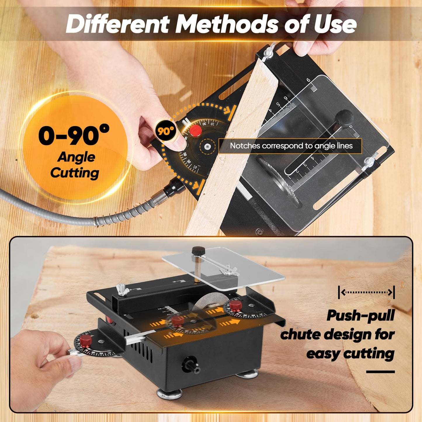 Saker Mini Multi-Functional Table Saw - Portable Desktop Electric Saw for Wood & Plastic Cutting, Speeds & Angle Adjustable with More Accessories