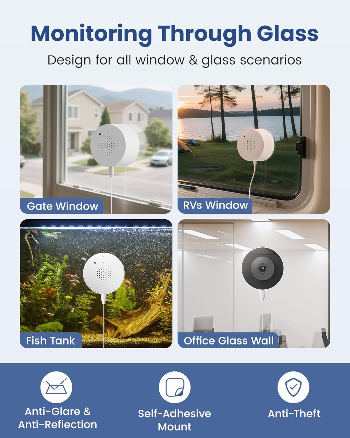 AKINGUAR 3MP 2K WiFi6 24/7 Window Camera, Indoor Camera for Home Security, with Full-Color Night Vision, AI