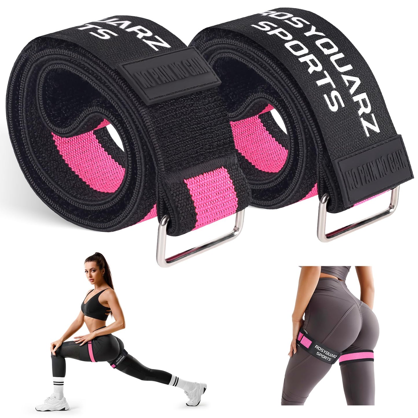 ROSYQUARZ BFR Booty Bands for Women Glutes, Blood Flow Restriction Bands Plan for Legs & Hip Building, Adjustable Velcro Occlusion Bands Workouts, Best Fabric Bands for Squat Butt & Thigh -Pink 2PC