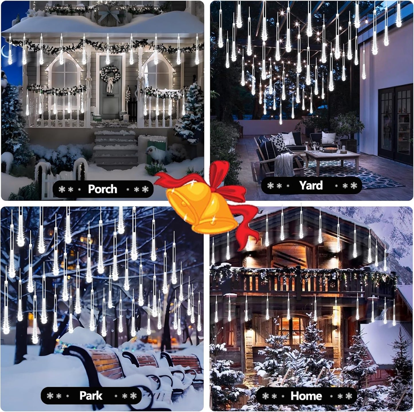 Skiennix Meteor Shower Lights - 2 Pack Outdoor Christmas Decorations with Timer | 384 LED, 30cm Tubes, Cool White