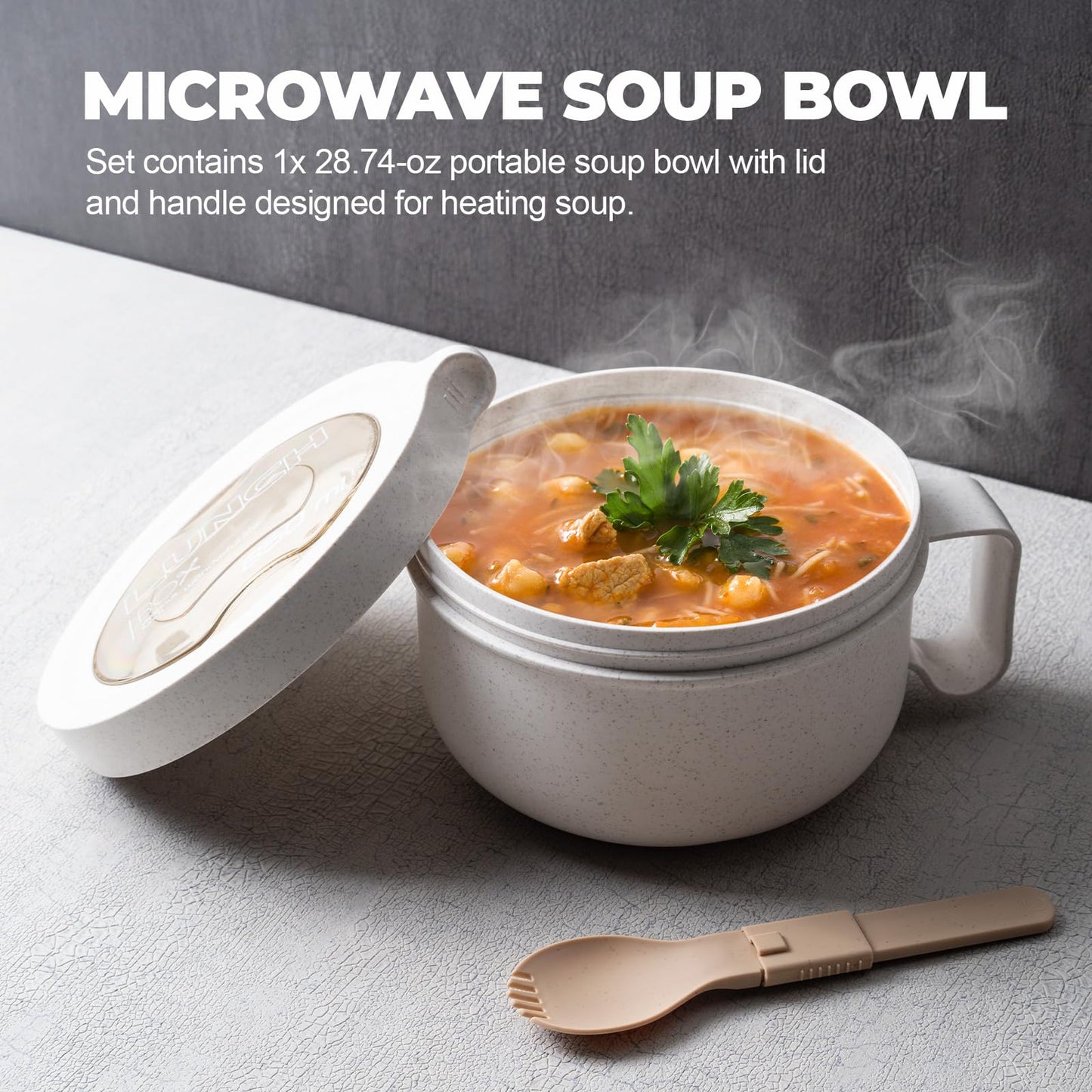 MATICAN Microwave Soup Bowl with Lid, 2-Pack Soup Mug with Lid, Microwave Containers for Ramen Noodles, Soup, Beverages, 28.74 Ounces, Mint, Eggshell White, Includes Spork