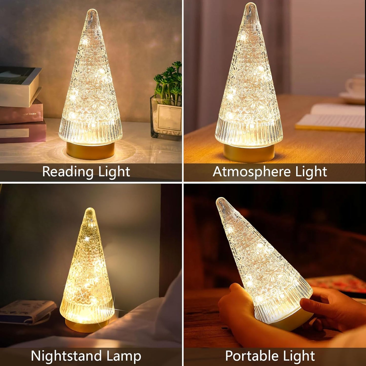 Regine Switzerland Glass Christmas Tree - Small Gold Sparkling LED Light Decoration for Tabletop & Mantel