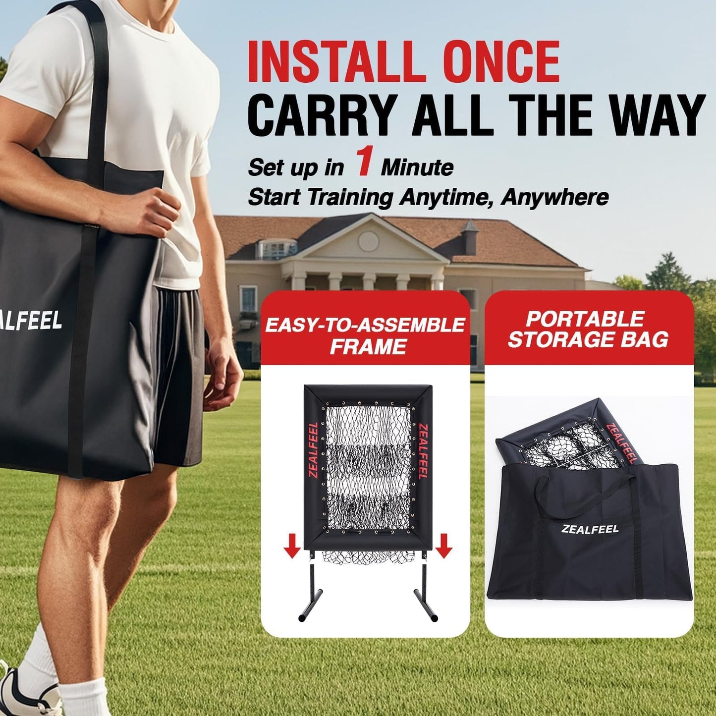 ZEALFEEL Baseball Pitching Net Pro, 9 Hole Pitching Target with Strike Zone Target, 5 Height Adjustable, Portable Easy Setup Trainer Net for Baseball & Softball with Ball, Home Plate & Pitching Rubber
