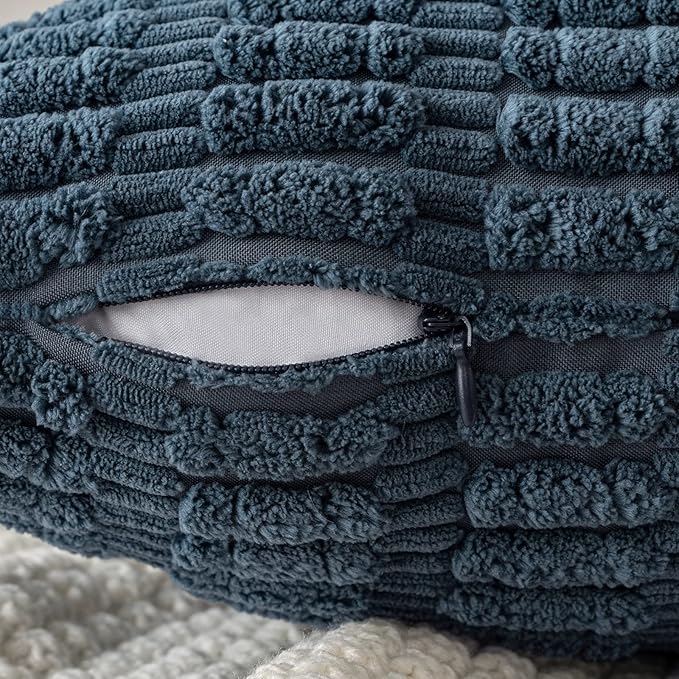 MIULEE Pack of 2 Corduroy Decorative Lumbar Throw Pillow Covers 20x12 Inch Soft Boho Striped Pillow Covers Modern Farmhouse Home Decor for Summer Coastal Sofa Living Room Couch Bed Blue