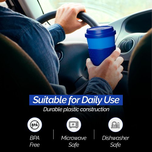 Copco Acadia 16oz Travel Mug with Lid, Set of 2 Double Wall Insulated Tumbler, Non-Slip Sleeve and BPA-Free - Microwave & Dishwasher Safe, Reusable Plastic To Go Travel Coffee Mug (Navy/Blue)