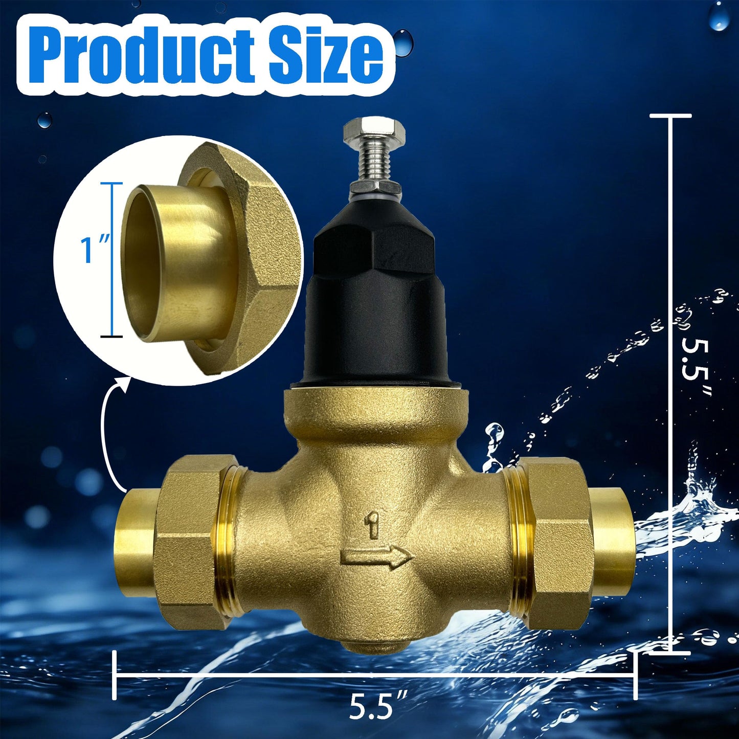 Upgraded 1" NR3XL Pressure Reducing Valve Single Union Female x Female NPT Connection,Short Lay Length and Compact Design,Water Savings and Energy Savings