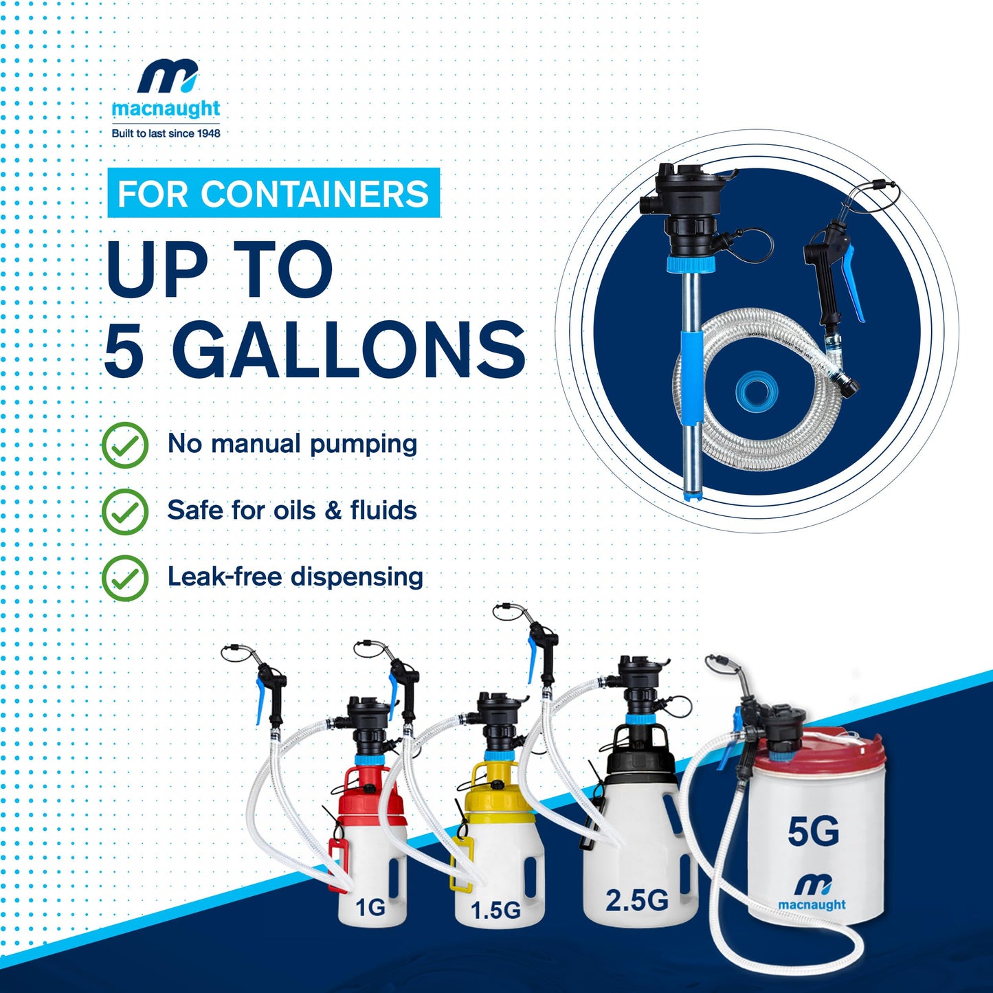 Macnaught BOP20 Battery Powered 5 Gallon Bucket Oil Transfer Pump Stem Kit. Everything Needed to Pump Oil, ATF or Coolants (5 Gallon Universal Stem Kit)