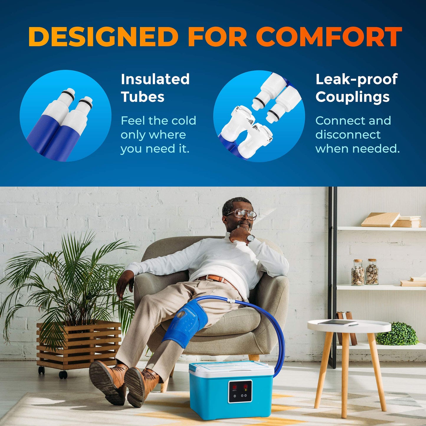 PhysioNatural Cold Therapy Ice Machine for Knee Surgery Recovery – Programmable Continuous Cryotherapy System with Adjustable Knee Pad for Post-Op Swelling, Sprains & Injuries