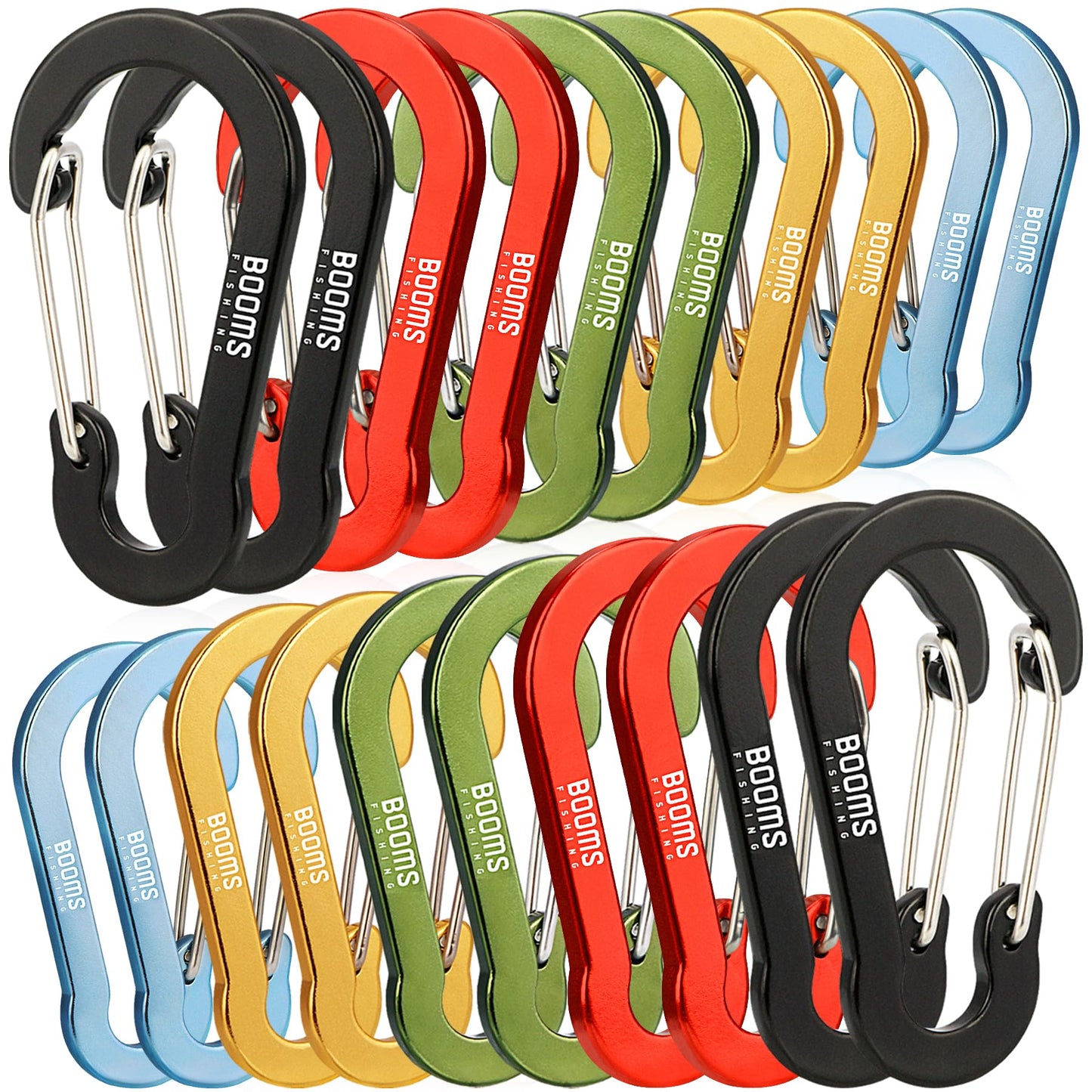 Booms Fishing 20Pack Carabiner Clips: Multi-use 2in Small Carabiner Clip - Mini Keychain Caribeaner Clip for Keys, Camping, Hiking, Fishing, Kayaking, Backpack - CC1 5 Mixed Colors
