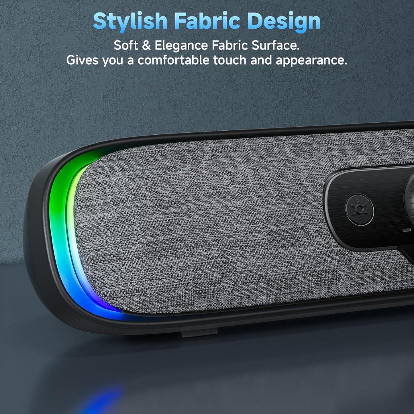 SOULION Computer Speakers, USB C/USB Powered PC Speaker with Colorful LED Lights, Plug-N-Play Wired Bluetooth Sound bar