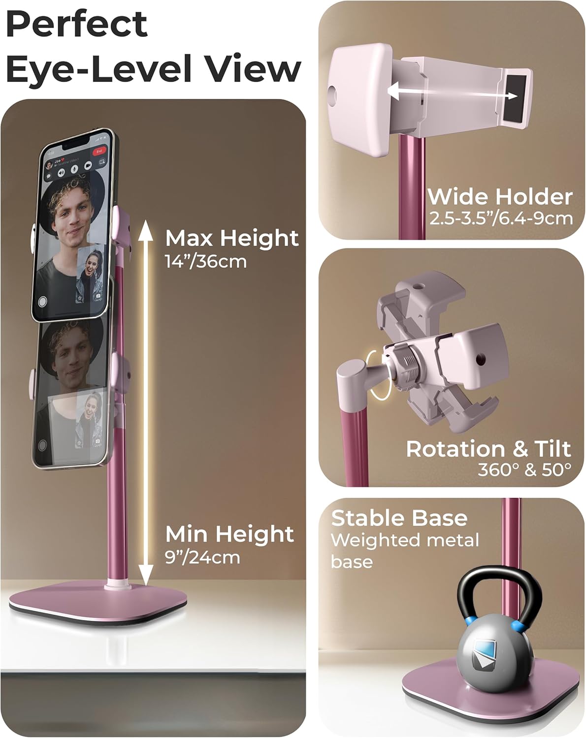 COOPER ChatStand, Adjustable Cell Phone Stand for Desk, Phone Stand for Recording, iPhone Holder for Filming, Small