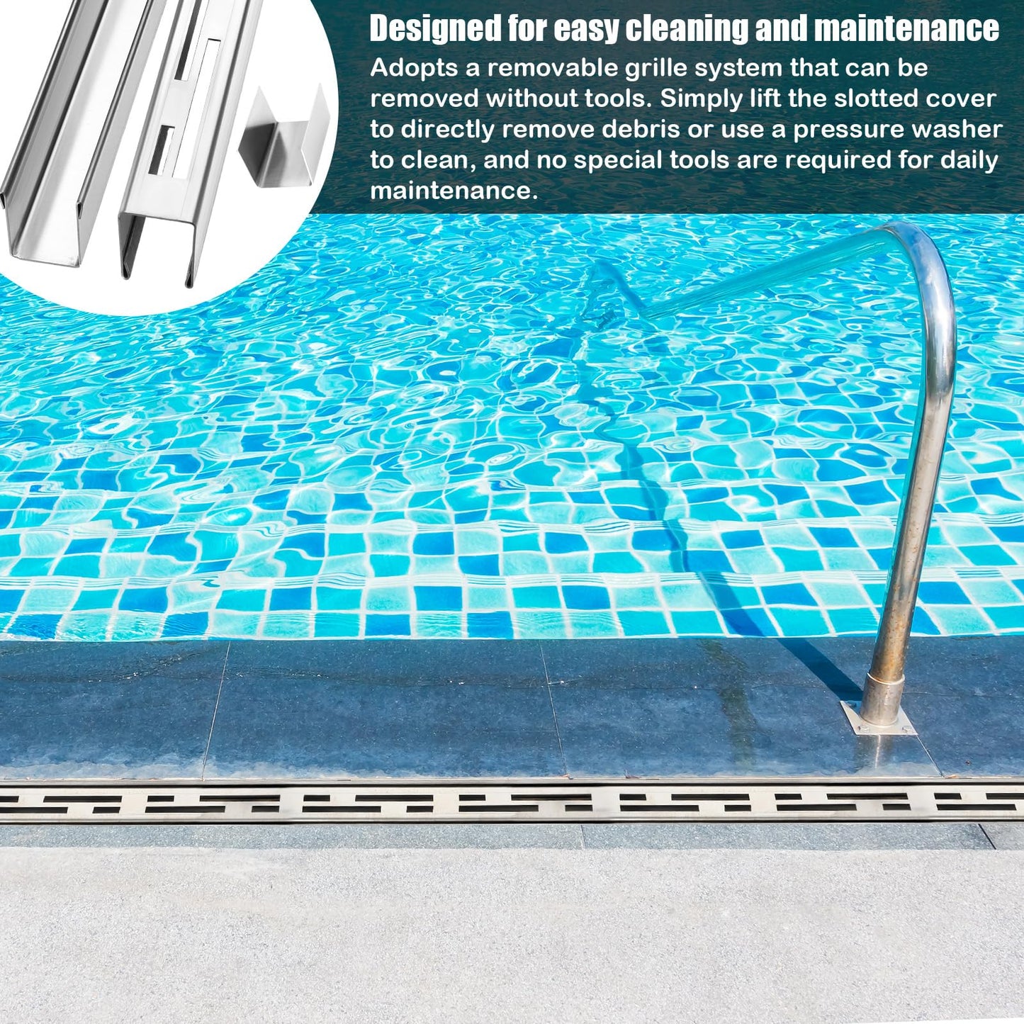 Otoolling 4 Pack Pool Deck Drain 1.25-inch W x 4-feet L, Outdoor Deck Drainage System 304 Stainless Steel with Coupling, Channel Drain for Integrated Grate/Concrete/Paver/Patios/Walkways (Silver)