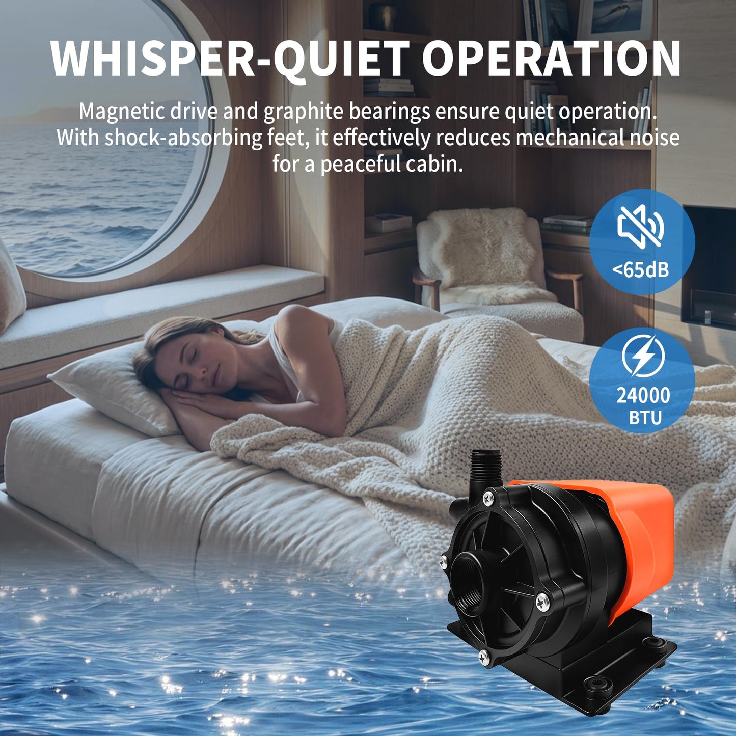 Marine AC Pump 500GPH 115V, Marine AC Water Pump, Magnetic Drive Seawater Circulation Pump Compatible with Dometic, Webasto, Cruisair and Marine Air Systems up to 24000 BTU, with Run-Dry Protection