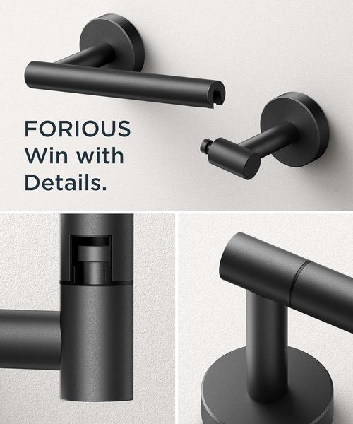 Forious Matte Black Toilet Paper Holder & Towel Ring Set - Stylish Bathroom Accessories