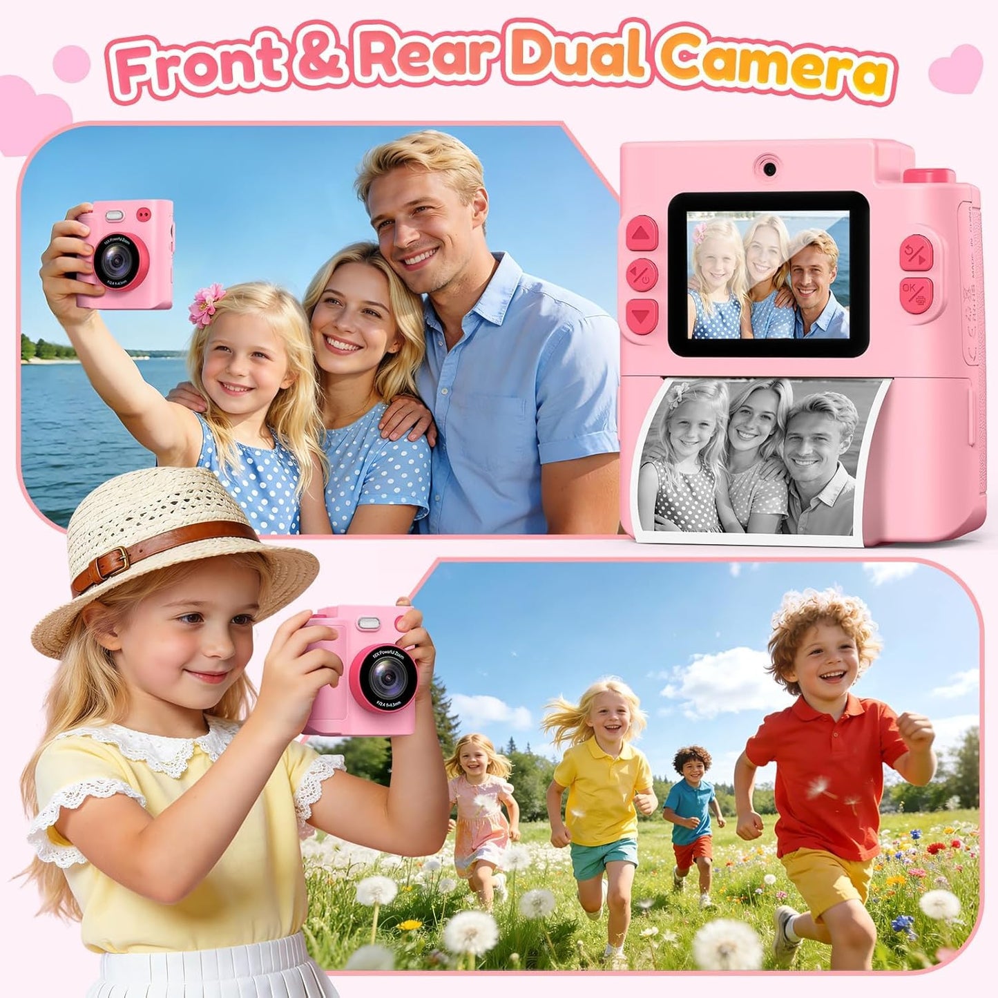 Yunaking 3-12 3 4 5 6 7 8 9 10 32G Gift for Girls Kids Camera: Instant Print Dual Lens Digital Camera Toys for Girl