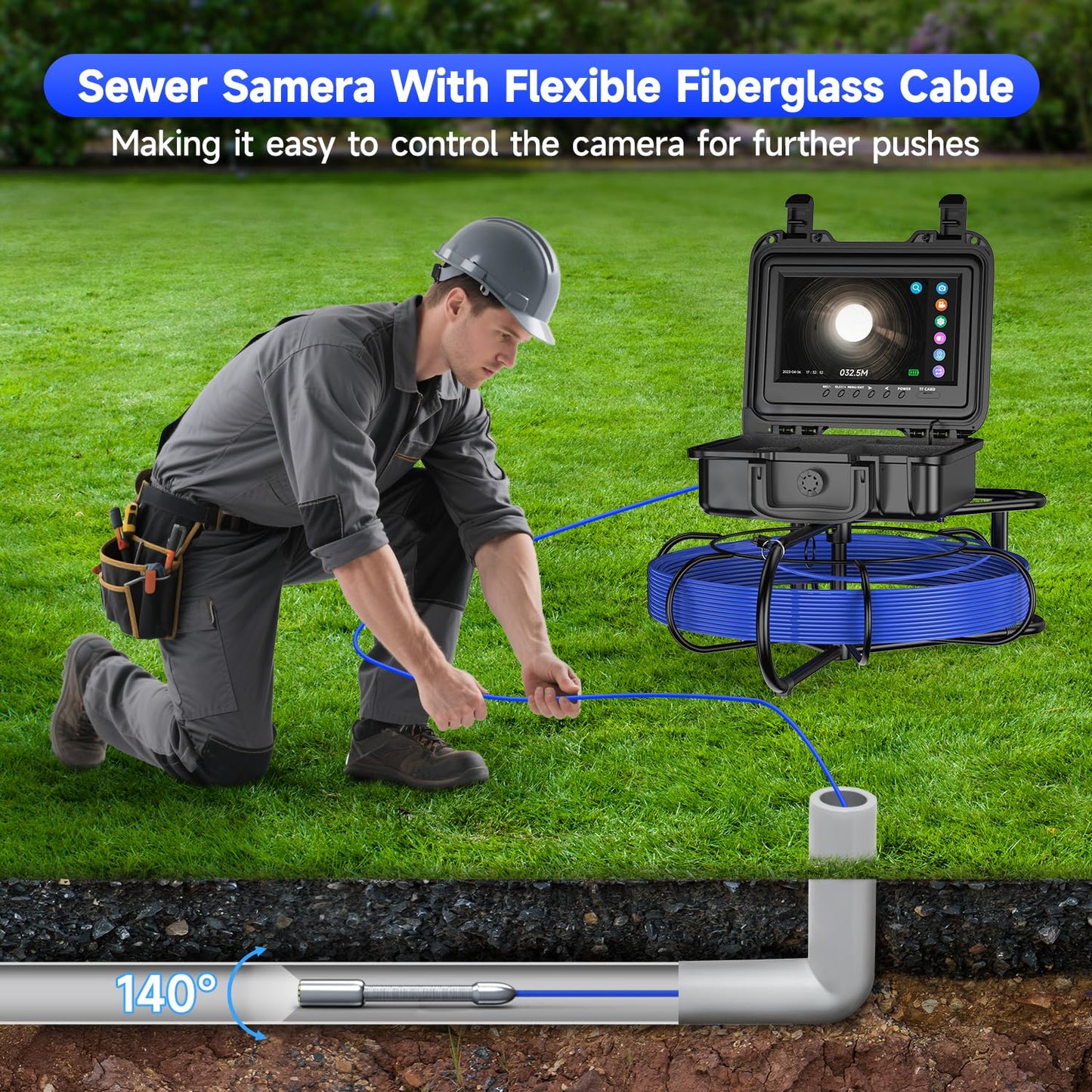 Oiiwak Sewer Camera, 165FT Sewer Pipe Inspection Camera with 9'' LCD Monitor for Snake Drain Plumbing Pipe, 720P DVR Recorder, 12 LEDs, IP68 Waterproof 23MM Industrial Borescope, 16GB SD Card