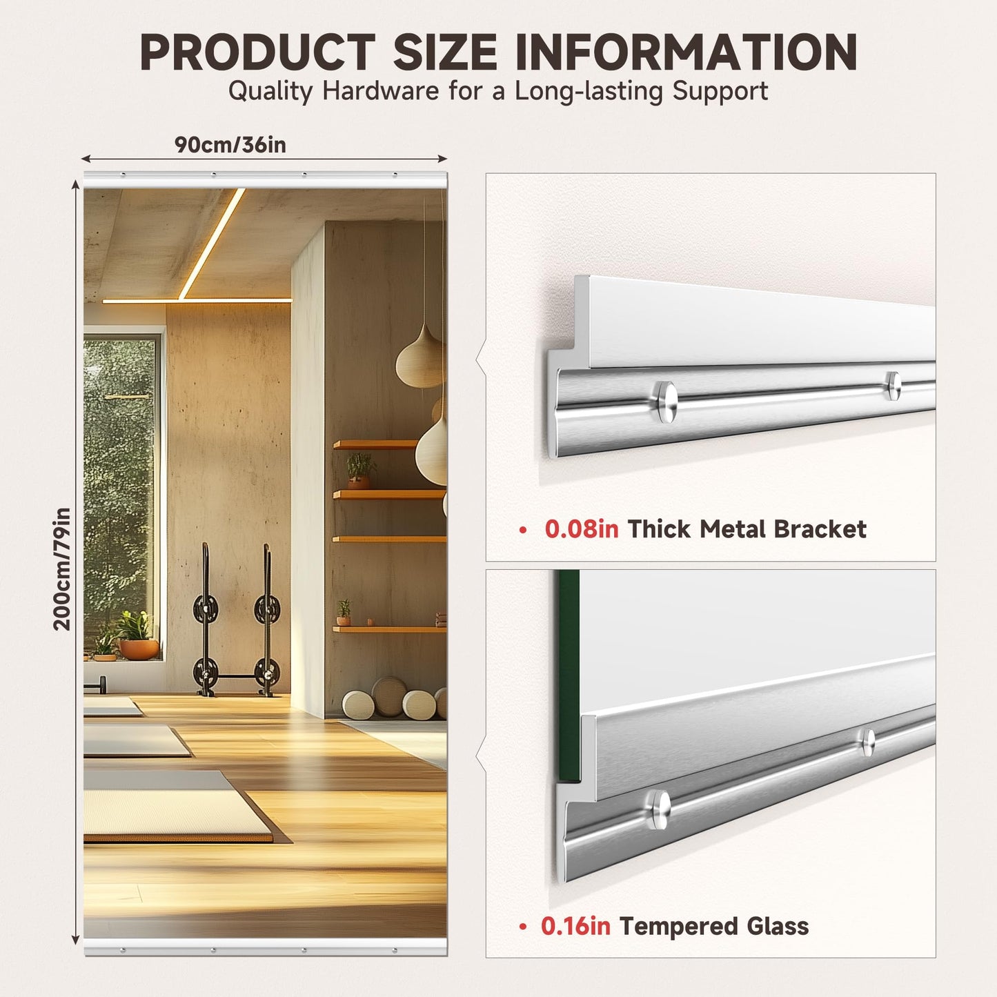 WINNICE 79"x36" Home Gym Mirror with 4MM Tempered Glass - Large Full Body Wall Mirror for Workout & Yoga, Frameless, Shatterproof - Easy Wall Mount Installation Kit Included
