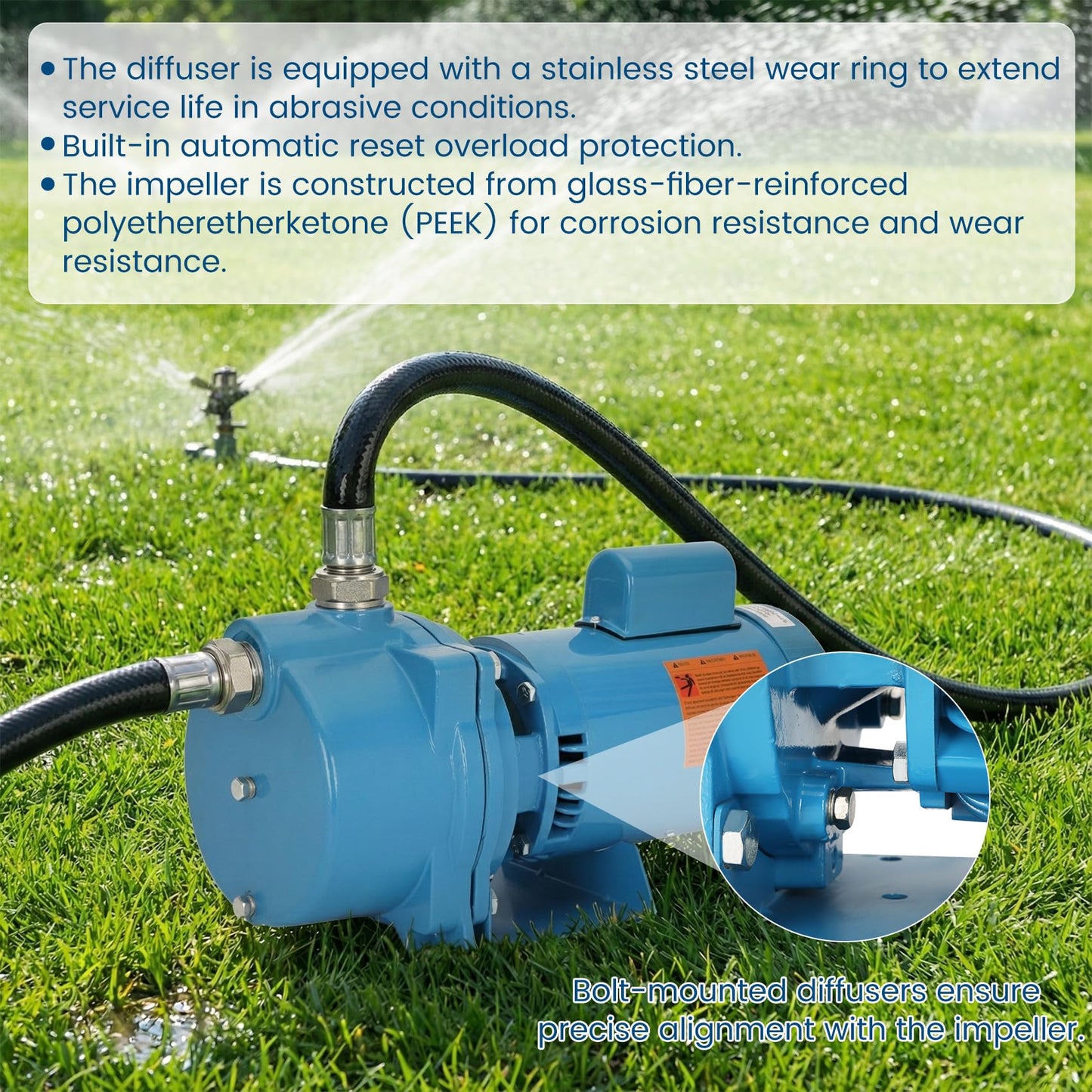 GT15 Self-Priming Single-Phase Centrifugal Pump,1.5hp,Single Phase Cast Iron Water Pump Fit With Corrosion-Resistant Housing,for Lawn Sprinkling, Irrigation,Water Transfer & Dewatering