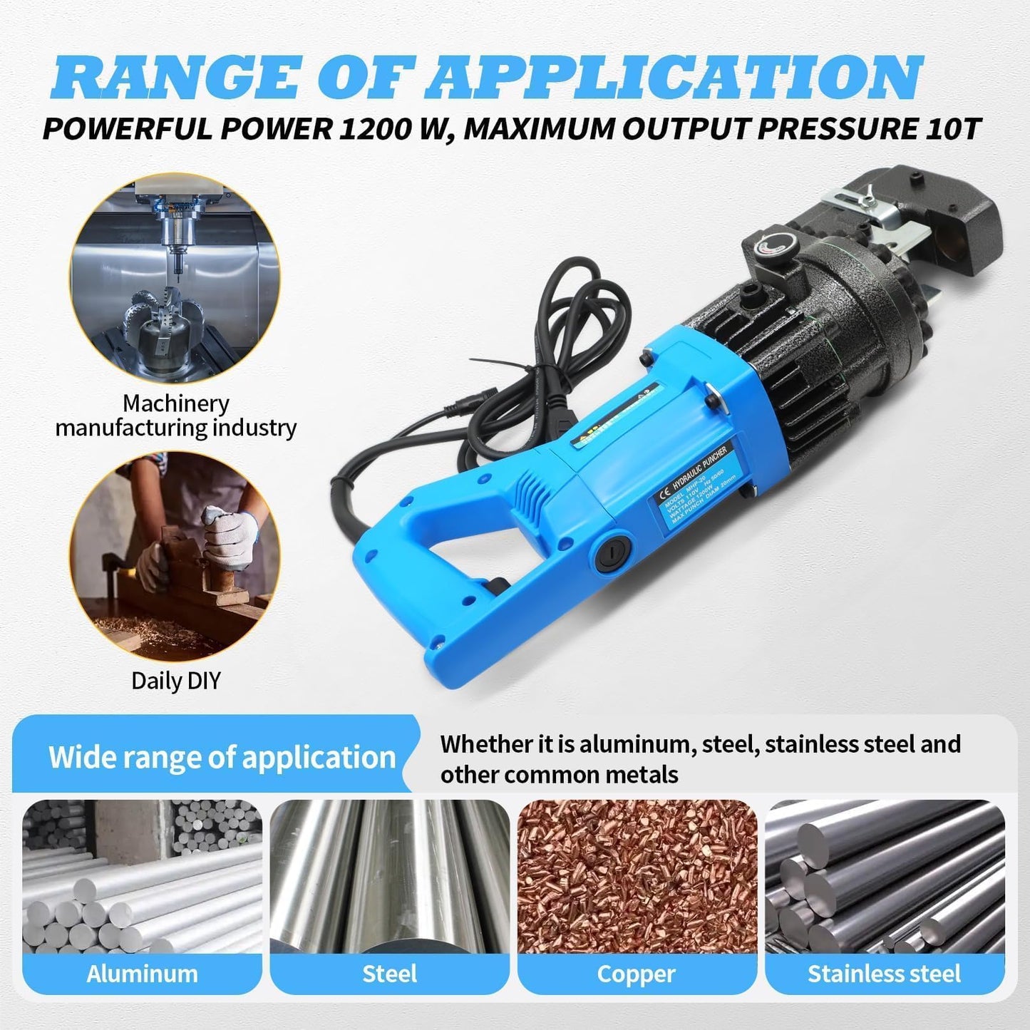 Jecoupoon 1200W 110V Electric Hydraulic Hole Punch Hydraulic Hole Punching Tool Metal Punch Compatible with Steel Copper Aluminum Iron Alloy (Upgrade Version)