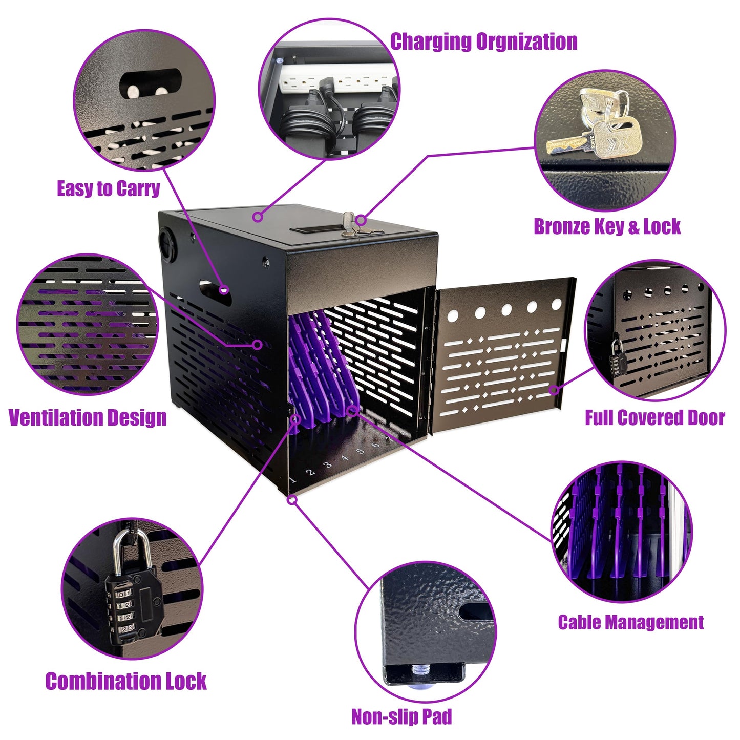 Powervize 8-Device Charging Cabinet for Chromebooks, iPads & Tablets