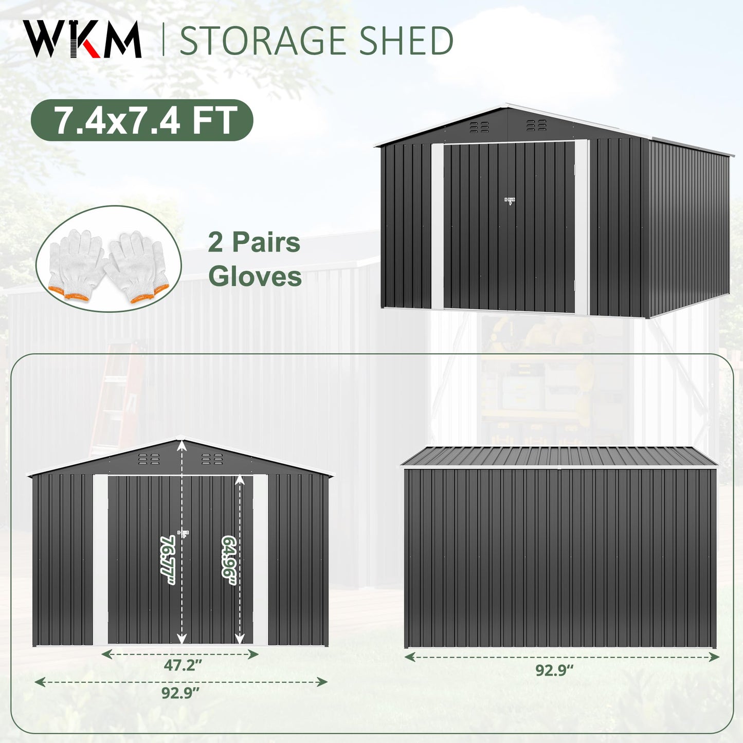 WKM 8x8 FT Outdoor Storage Shed, Utility Metal Tool Storage with Lockable Doors and Updated Frame Structure, Large Metal Garden Shed for Backyard, Patio Lawn, Black