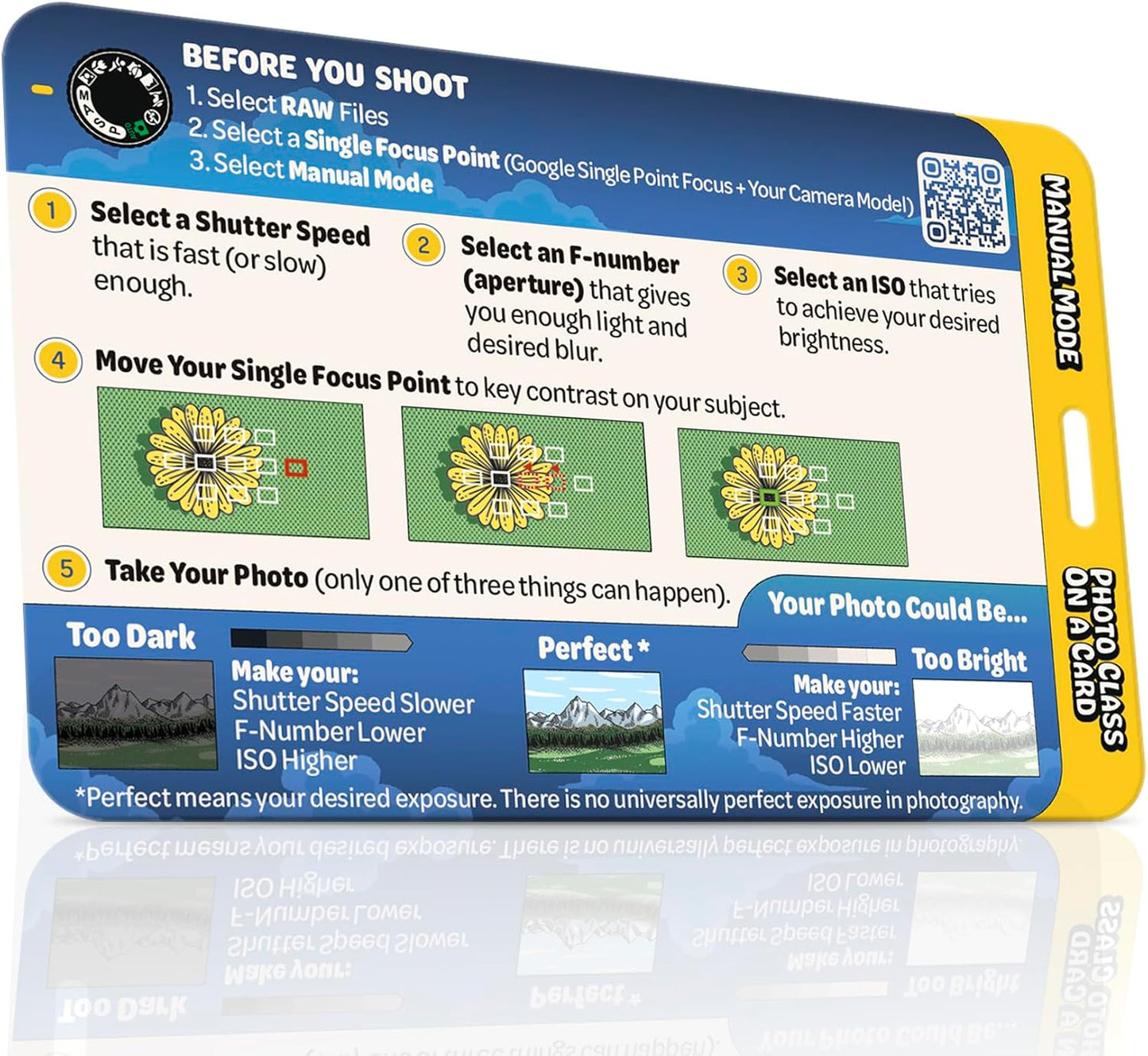 DSLR Workshops Manual Mode Photo Class on a Card & Exposure Guide - Manual Mode Cheat Sheet for Learning ISO, Aperture