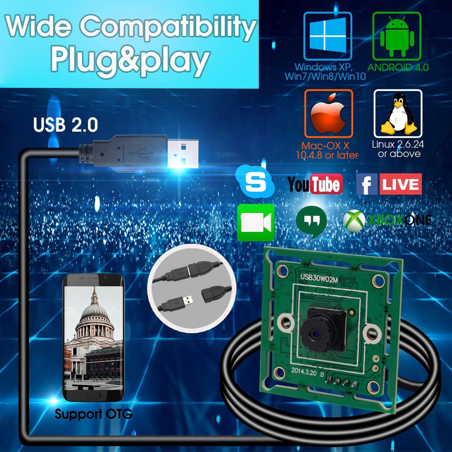 ELP 45degree 480P 60fps USB2.0 OV7725 VGA Super Mini USB Camera Module with Lens UVC Video Webcam Board Embedded