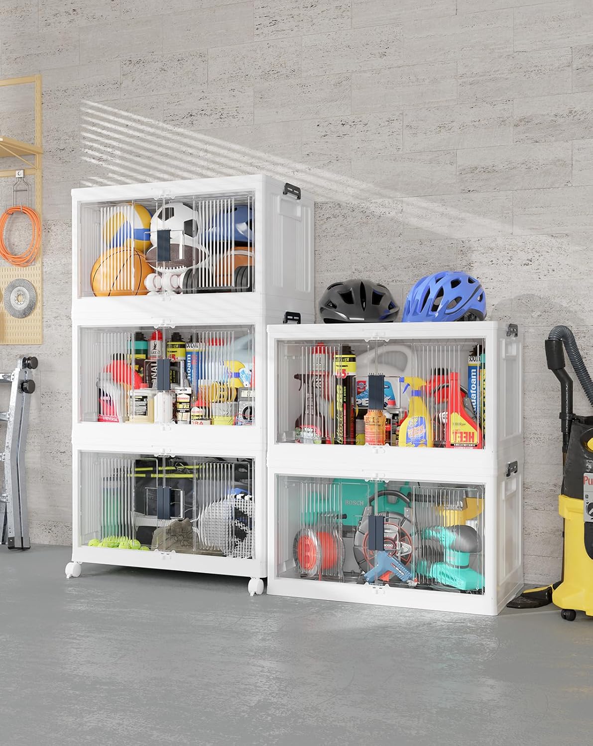 OlarHike 97QT Stackable Storage Bins - Collapsible Plastic Storage Boxes with Lids & Wheels | 5-Pack for Easy Organization