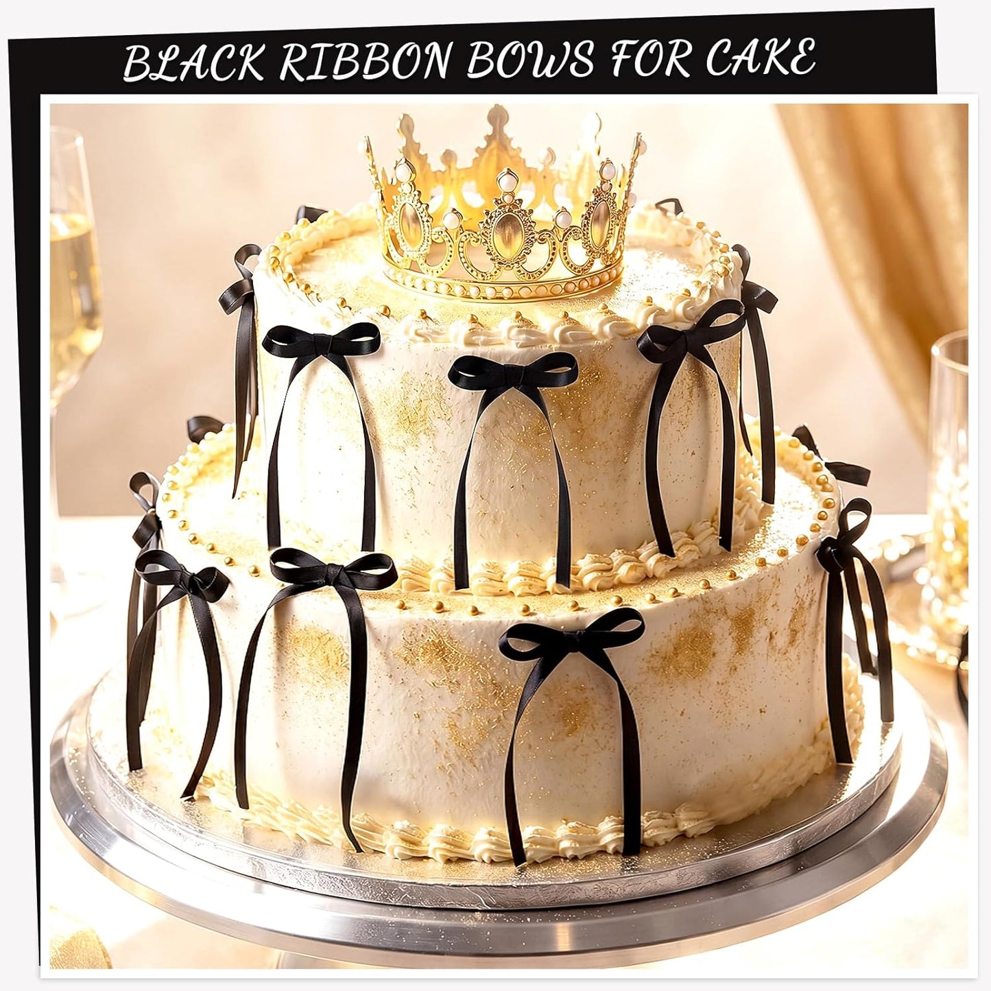 Skiennix 30 Pack Bow Cake Toppers - Elegant Black Ribbon Bows for Graduation & Wedding Decor