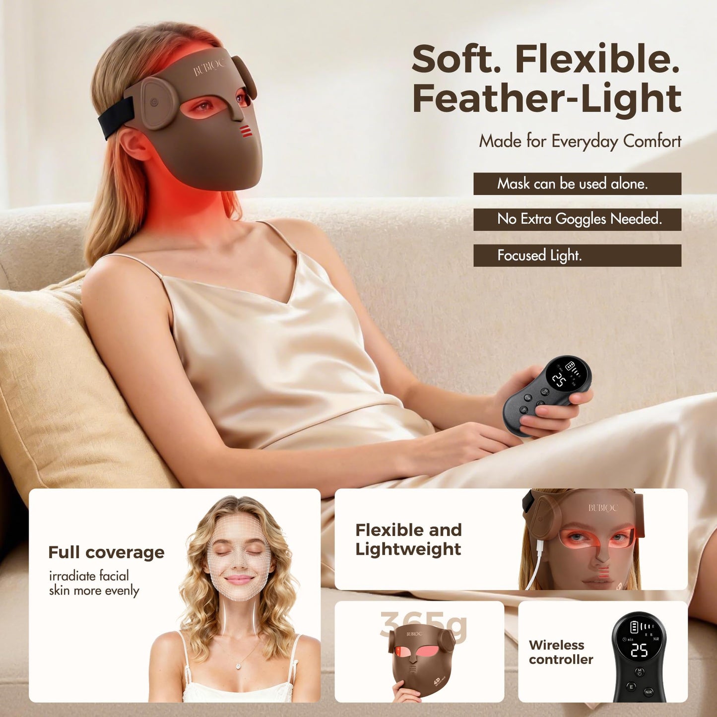 4D Wireless Red Light Therapy for Face and Neck with 400 LEDs,8+1 Color Light Therapy Mask with NIR, 850nm Red Light Therapy Mask, 4000mAh Rechargeable Led Face Mask Remote Control for Home & Travel