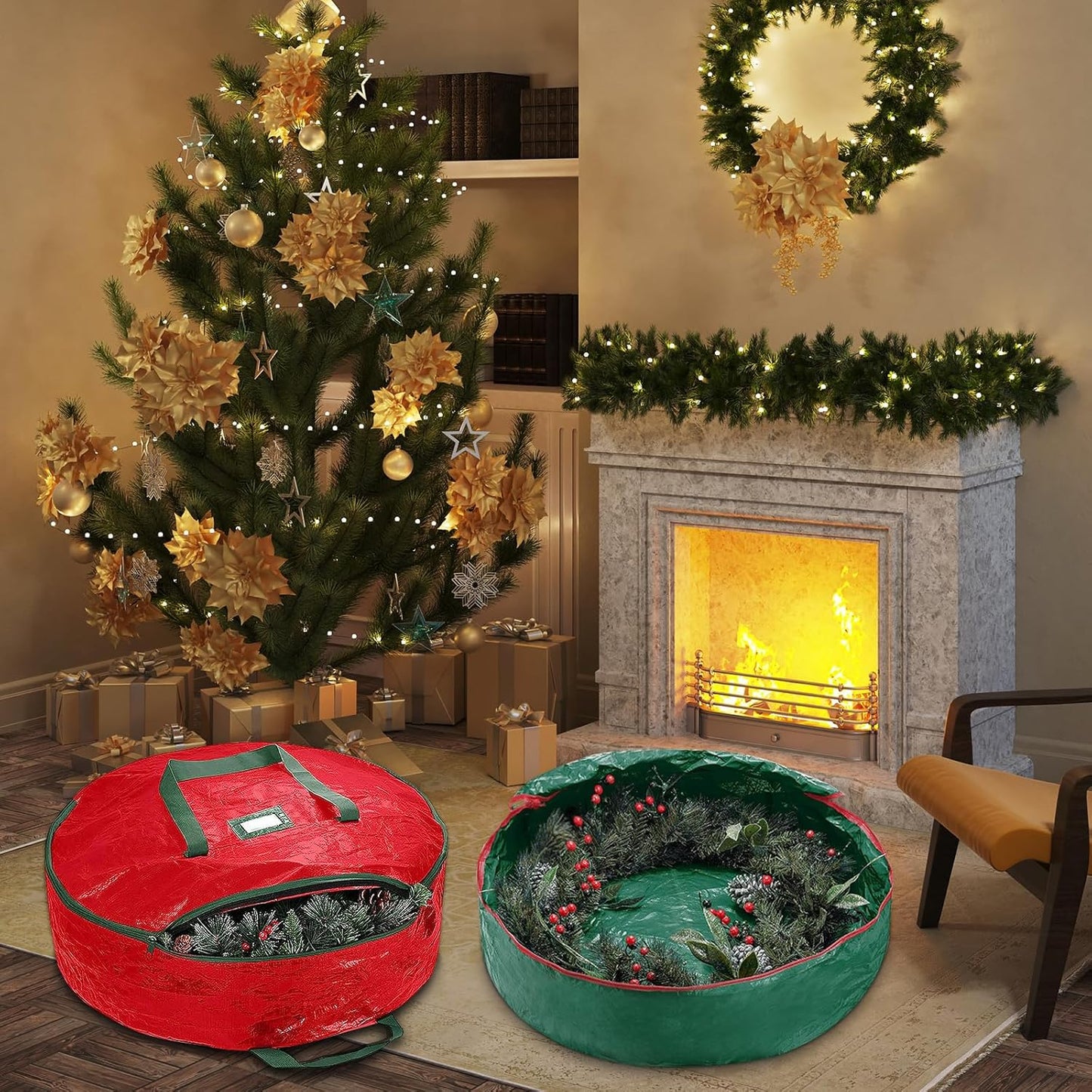 Regine Switzerland Christmas Wreath Storage Bag - 2 Pack 24” Heavy-Duty Container for Holiday Decor