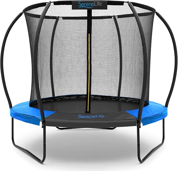 SereneLife 8FT 10FT 12FT 14FT Outdoor Trampoline for Kids and Adults – ASTM Certified Heavy-Duty Backyard Trampoline with Safety Poles, Net Enclosure, and Stable Anti-Rust Frame