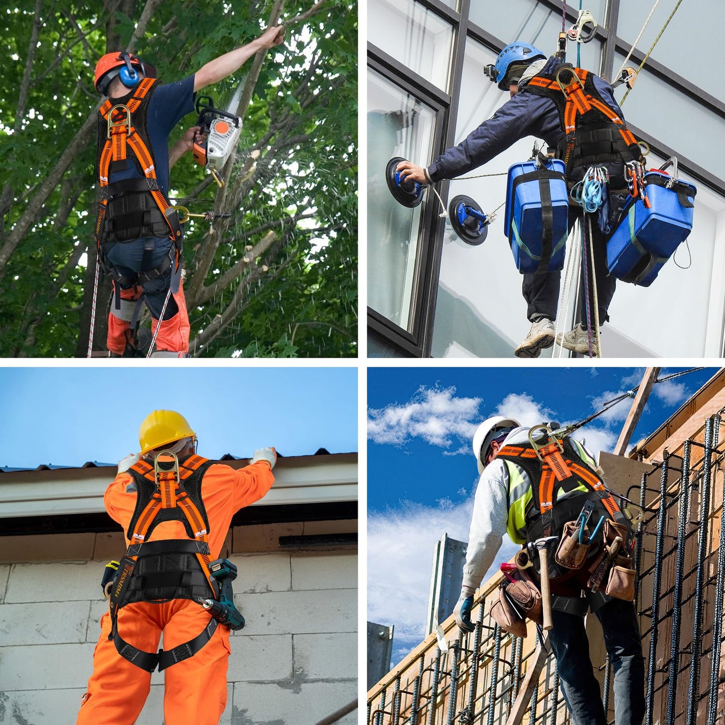 Trsmima Safety Harness Fall Protection - Roof Full Body Harness Men Construction Work Ergonomic Pad Safety Belt Tongue Leg Buckle Quick Connected Chest Buckle