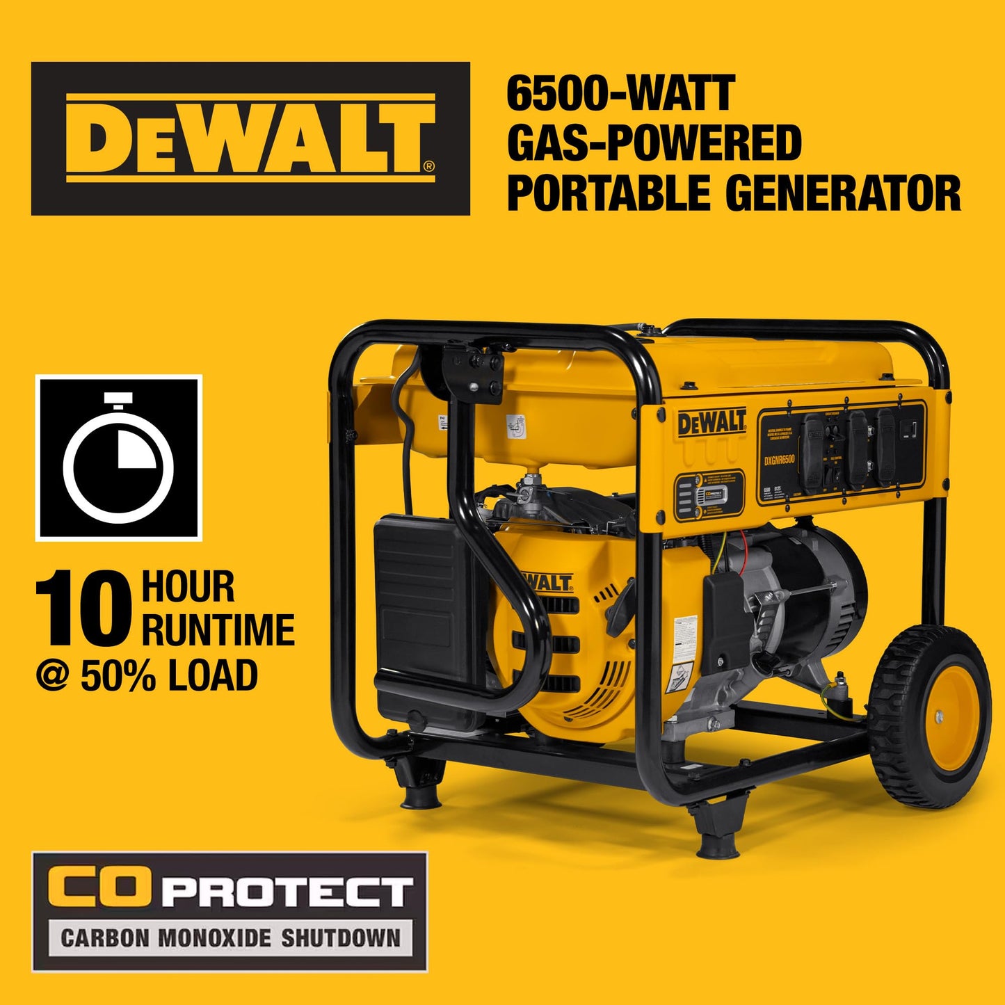 DeWalt 8,750 Starting Watt Portable Gas Generator, 389cc Engine, Idle Control Technology, CO Protect Safety, GFCI Outlets, Never-Flat Wheels Emergency Home Backup Jobsite Power, 49 State
