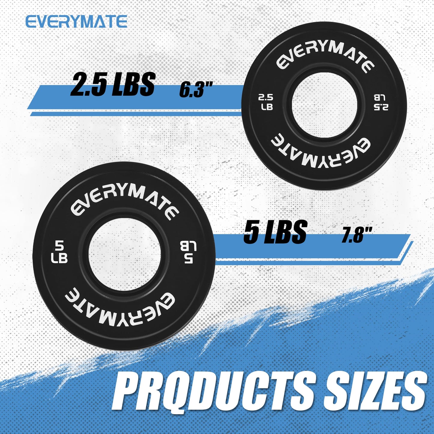 EVERYMATE Black Change Weight Plates: 2.5LB 5LB Set Fractional Plate Olympic Bumper Plates Set for Strength Training, 2 inch weight plates