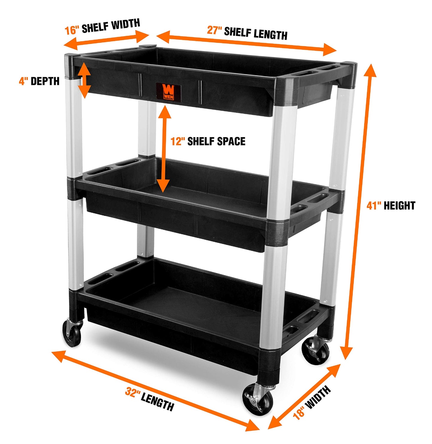 WEN 73163 Three-Tray 300-Pound Capacity Triple Decker Service and Utility Cart