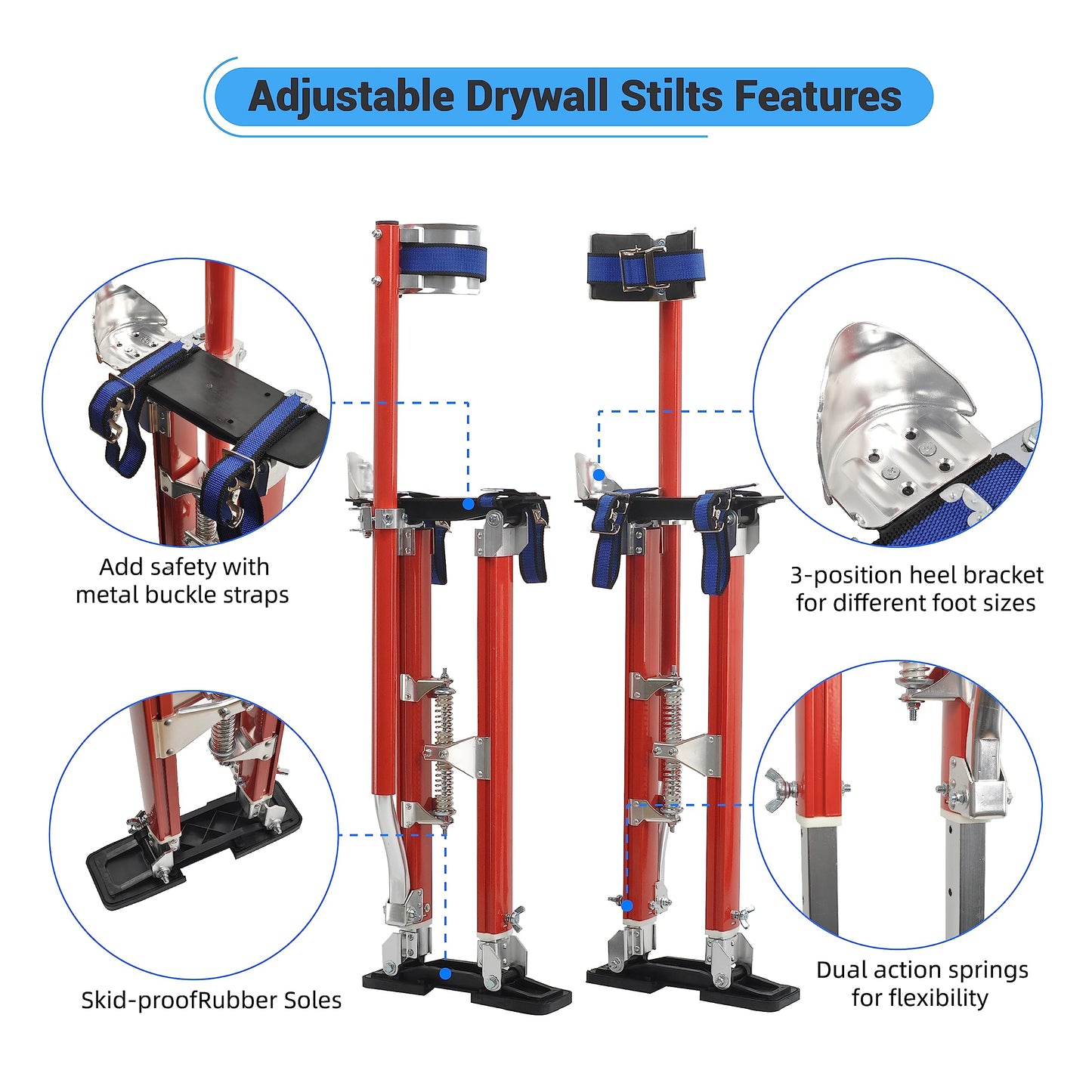 GESEXI Drywall Stilts 24-40 inch Adjustable Professional Aluminum Tool Stilt for Painting Painter Taping, Red