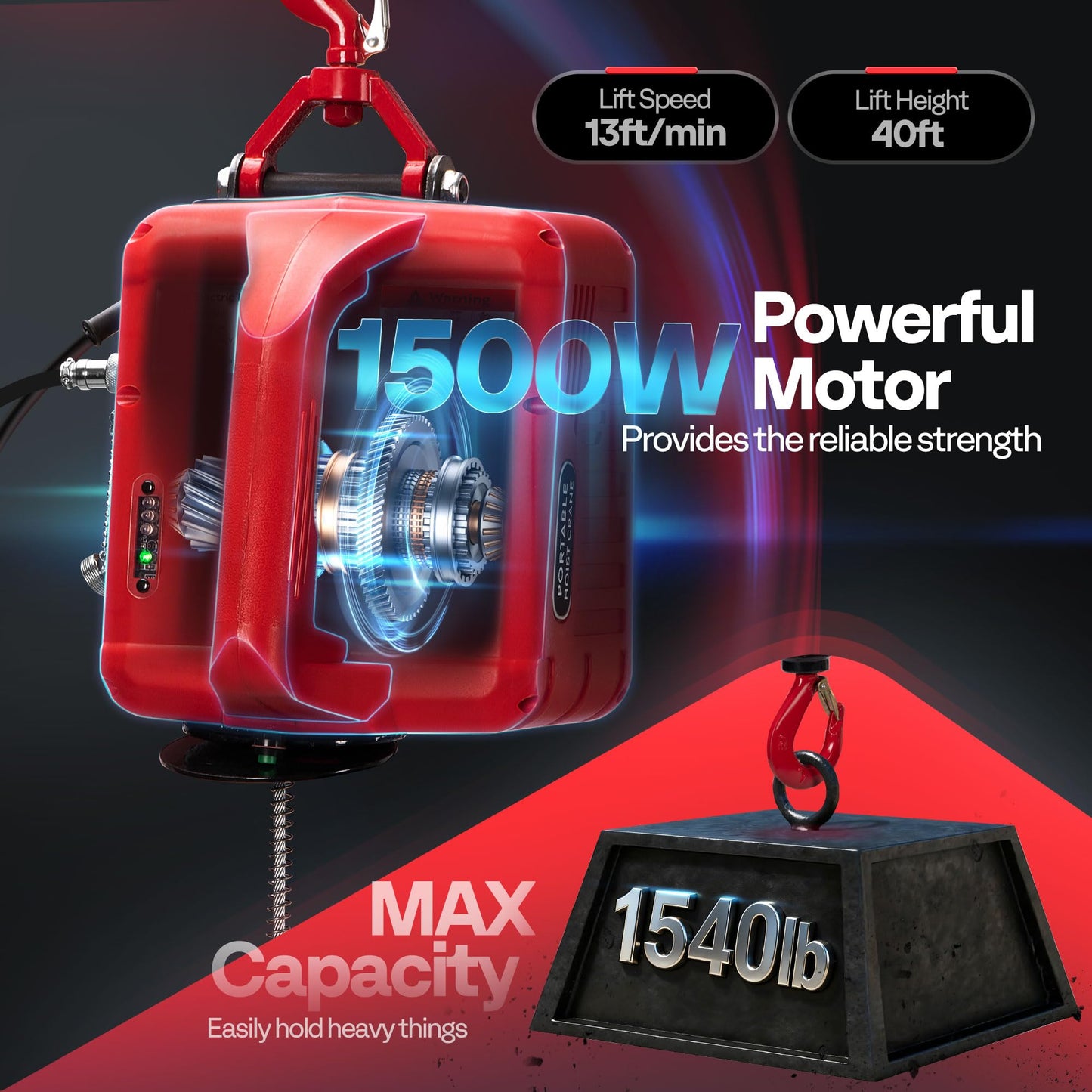 VIVOHOME 3-in-1 Electric Hoist Winch 1540lbs, 110V Portable Power Winch Crane with Wire and Wireless Remote Control, 40ft Lifting Height for Towing, Overload Protection for Garage, Factory, Warehouse