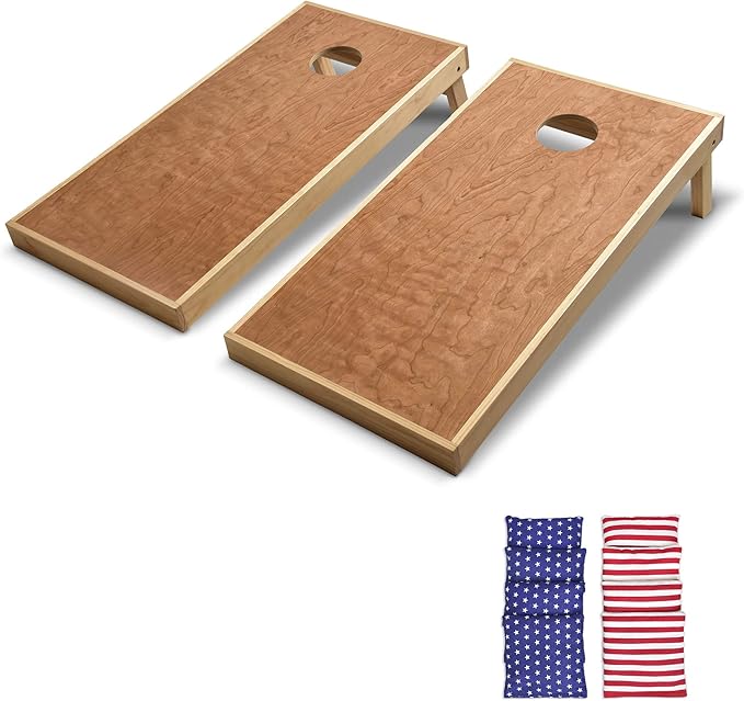GoSports 4’ x 2’ Commercial Grade Cornhole Boards Set - Natural Wood Cornhole Boards, Choose from Different Bean Bag Color Combinations