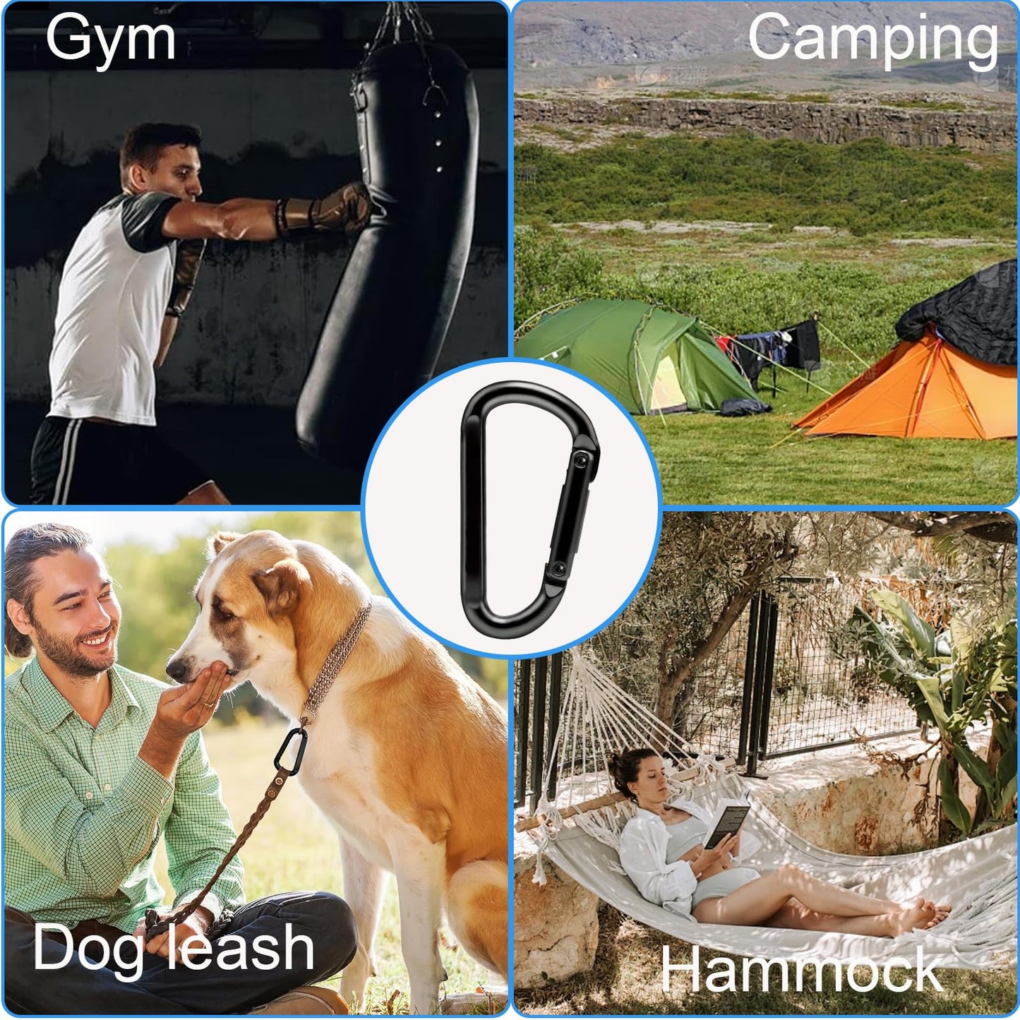10 Pcs Heavy-Duty Carabiner, D-Shaped Spring Hook, Suitable for Camping, hammocks, Hiking, Keychains, Dog leashes, and Small Hooks for Key Rings