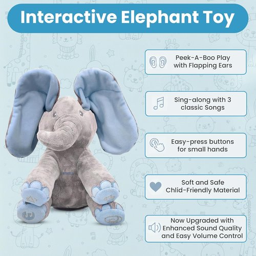 Dimple Kyle Peek-A-Boo Elephant Toy - Interactive Singing Plush with Moving Ears for Babies & Toddlers