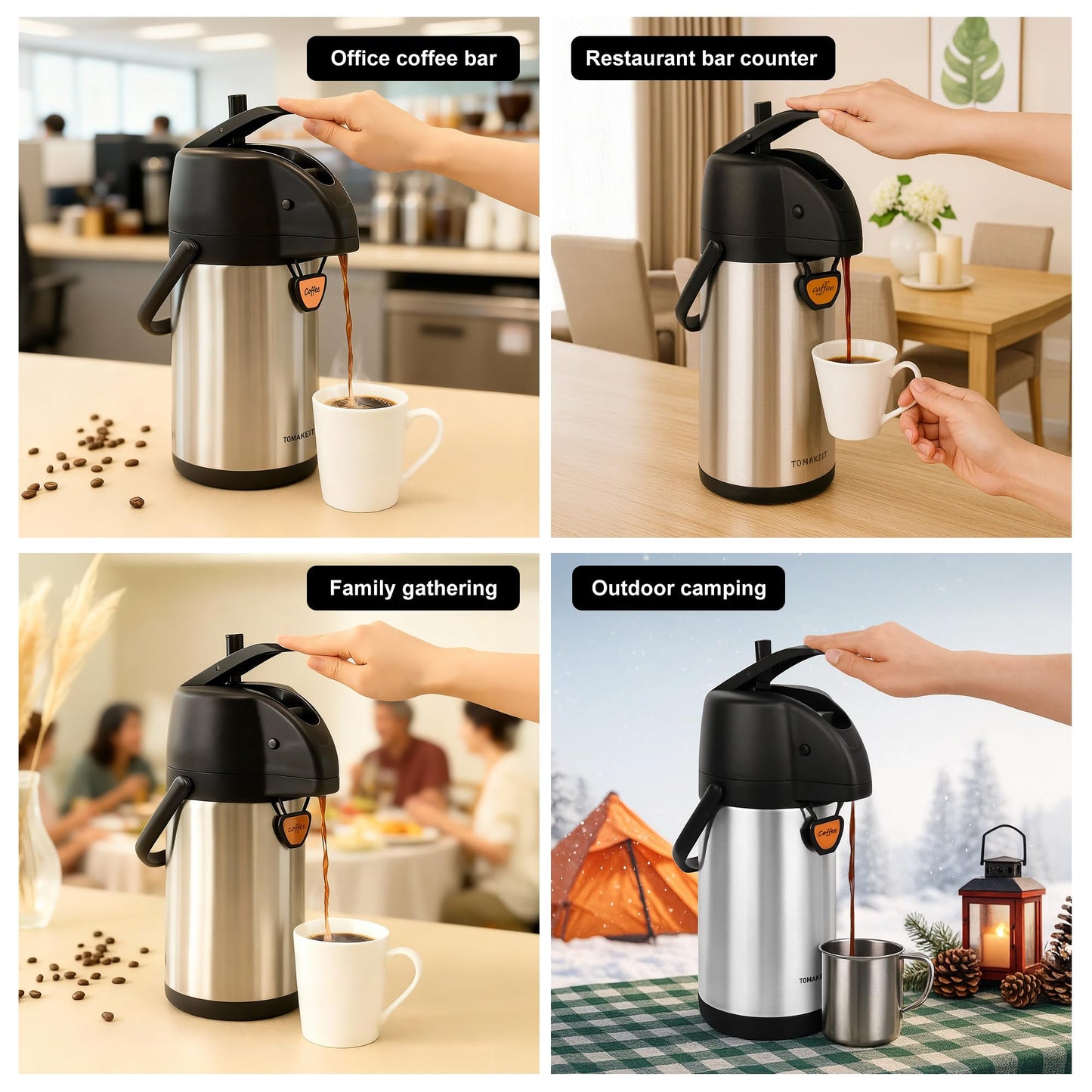 TOMAKEIT Airpot Coffee Dispenser Thermal with Pump,3L/102 Oz Insulated Stainless Steel Large Airpot Coffee Carafe Lever Action for Hot/Cold Water,Thermal Carafe for Hot Cocoa for Parties