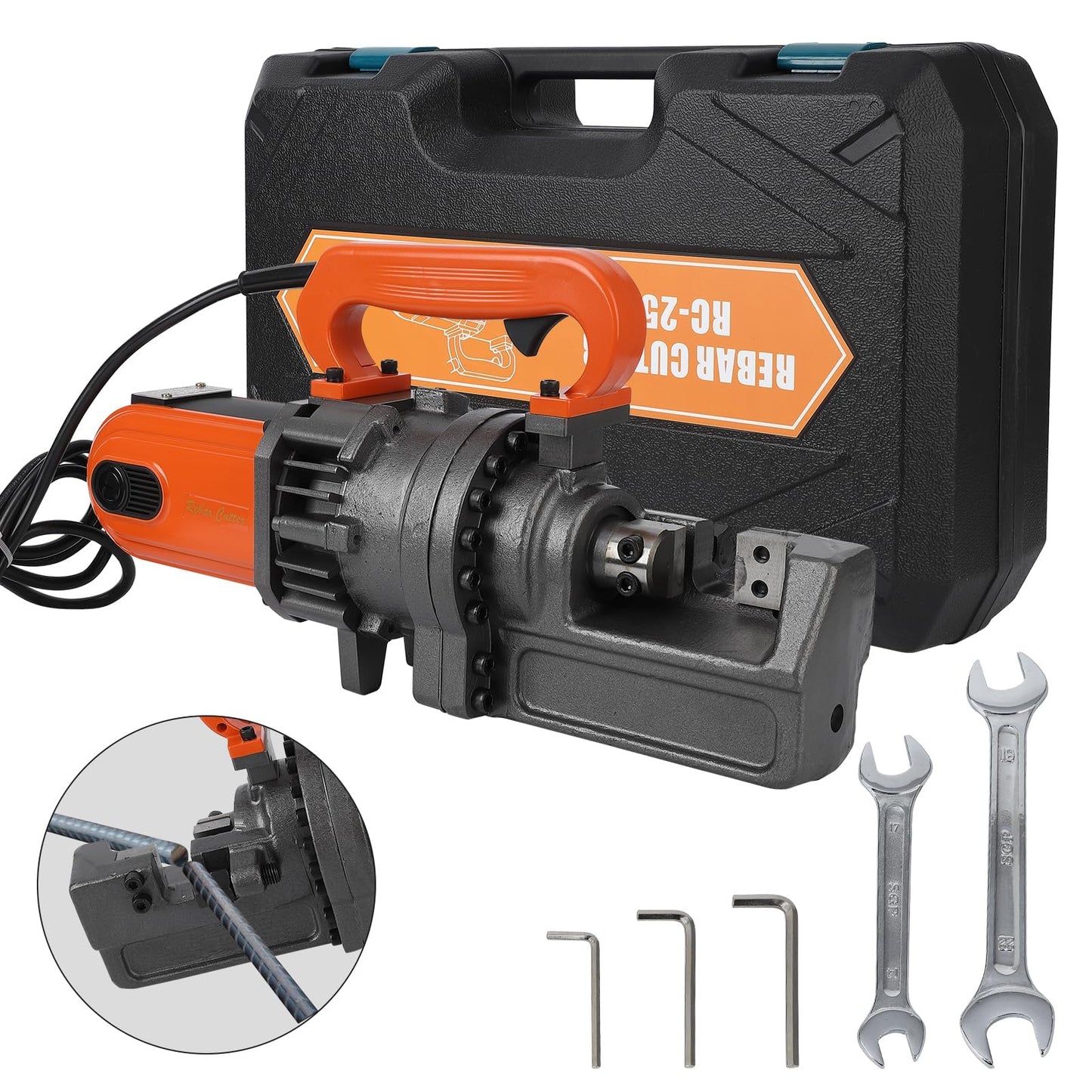 GarveeTech Electric Hydraulic Rebar Cutter, 1700W 110V, Cutting up to 1 in #8 4-25 mm Rebar, Steel, with Blades, Cutting Speed 5 S, Concrete Construction Tools Heavy Duty (1700W RC-25)