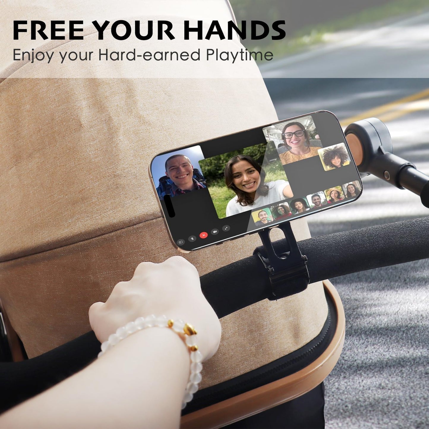 Magnetic Phone Holder for Stroller Bar, Compatible with MagSafe (Strong Magnet) - 180° Adjustable for Gym, Home Fitness Bikes, Shopping Cart, with Adjustable Strap, All Phone (Magnetic Ring Included)