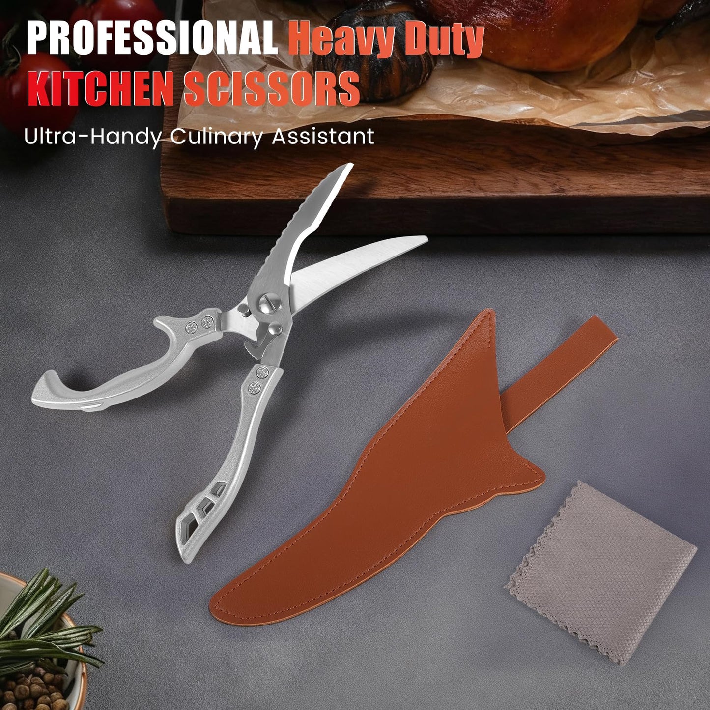 ANDONG Upgrade Heavy Duty Stainless Steel Kitchen Scissors - Professional Poultry Shears for Bone, Meat, Chicken, Fish, Turkey, Vegetables,Spring Loaded Multipurpose Ultra Sharp Utility Scissors