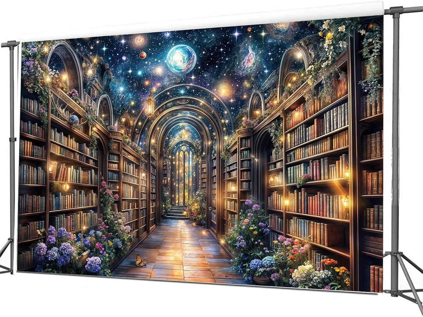 MERCHR 7x5ft Bookshelf Backdrop Books Library Tapestry Bookcase Photography Backdrop School Library Study Bookshelf